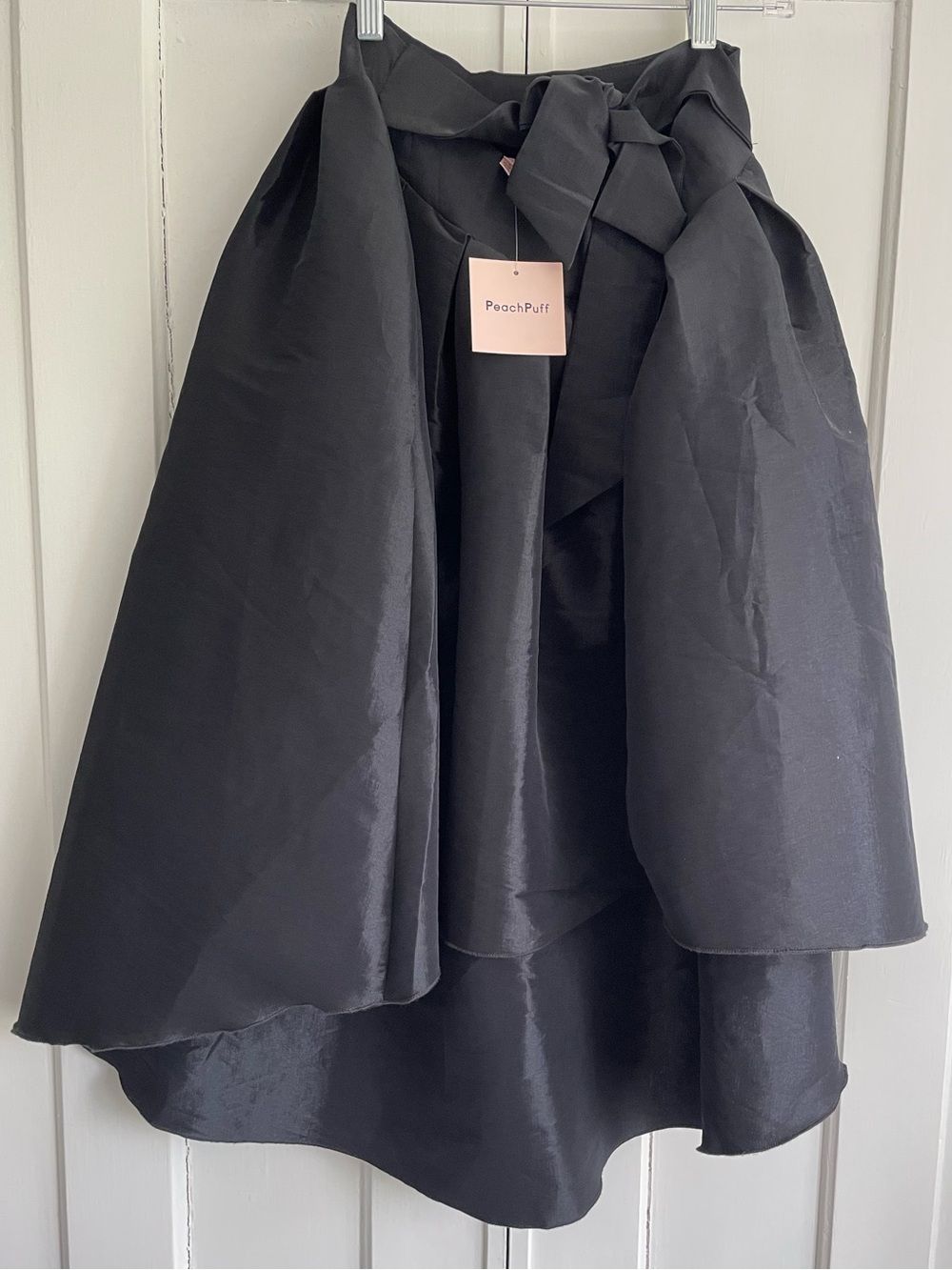 Peach Puff Black Taffeta Formal Event Skirt with Tie Waist Hi Lo Hem size Large